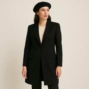 Guy Laroche Paris Collection Black Wool Silk Long Blazer Coat F42 US10 France‎